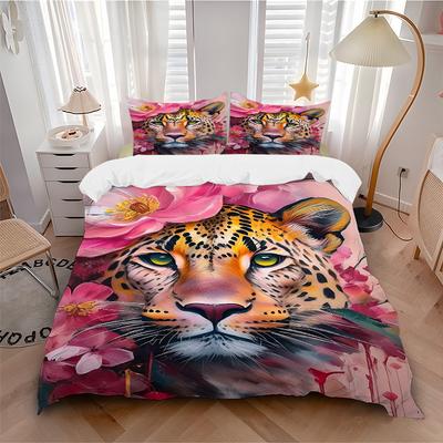 3pcs Leopard Floral Print Duvet Cover Set, Cover For Bedroom Guest Room (1 Duvet Cover + 2 Pillowcase, Without Quilt), Yy250922172