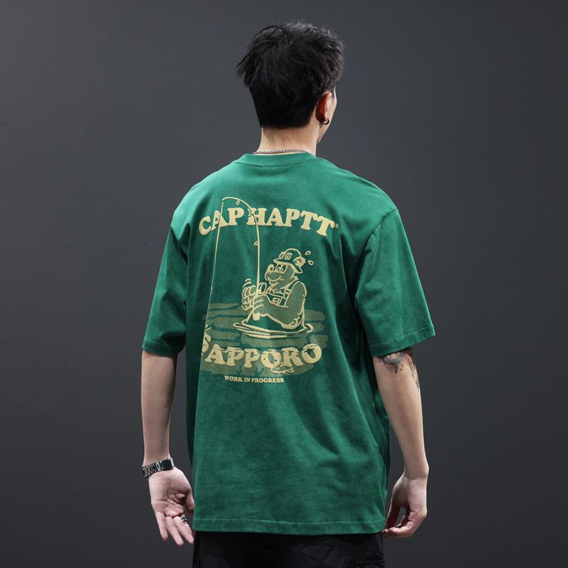 American Heavy Men'S Short-Sleeved T-Shirt Pure Cotton Printing Trendy Brand Thin Loose Large Size Men'S T-Shirt