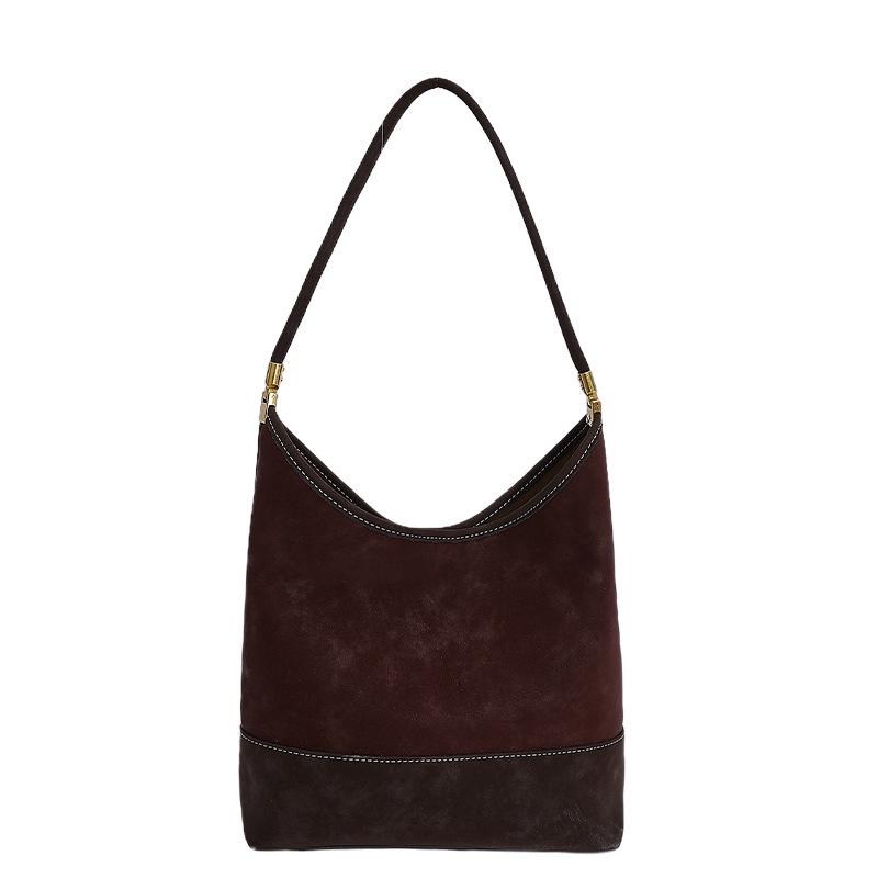 Dam Retro Frostad Mocka Hinkväska - Koreansk Stil Färgblock, Enkel Pendling, 2025 High-End Enkel Axelväska.