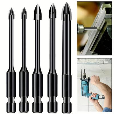 Utensile di Foratura Universale, Manico Esagonale Punta Triangolare per Foratura a Croce, Utensile Elettrico per Lavorazione del Legno Vetro Ceramica, Punta a Lancia a Croce 3/4/5/6/8 mm