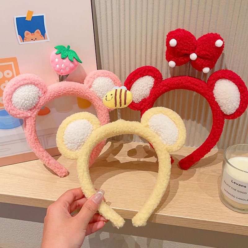 Cute Plush Bow Strawberry Cartoon Headband Children Sweet Hair Hoops Fashion Hair Accessories Female Washface Hairband Tie