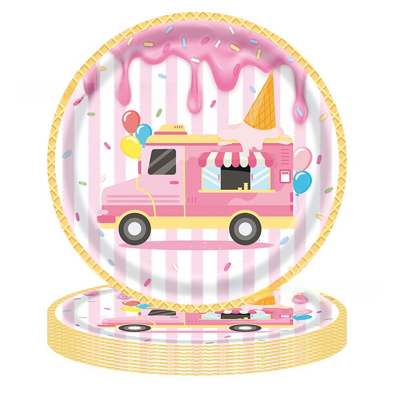 20pcs Summer Ice Cream Paper Tray Party Tissues Tablecloths Banners Decorative Items Cartoon Car Birthday Party Decorations