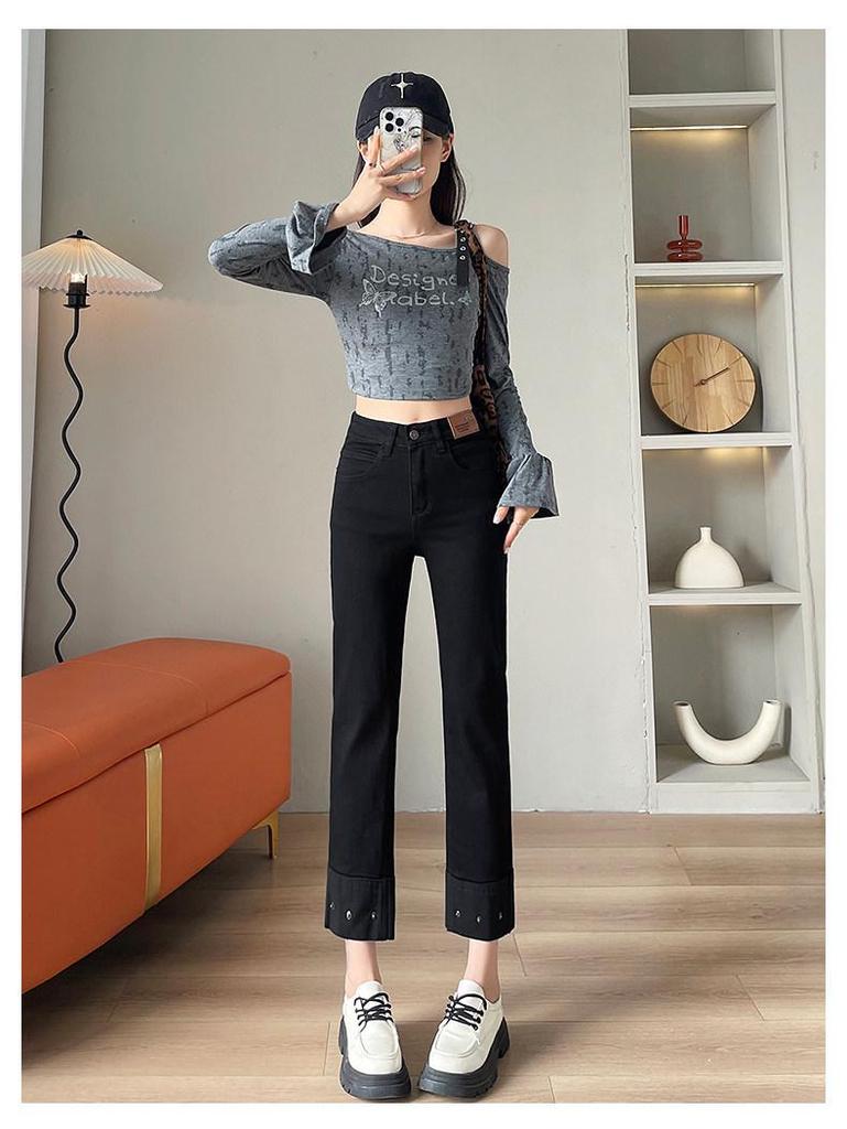 High-Waisted Slimming Straight-Leg Cigarette Jeans for Petite Women, Spring/Autumn 2026, Good Drape