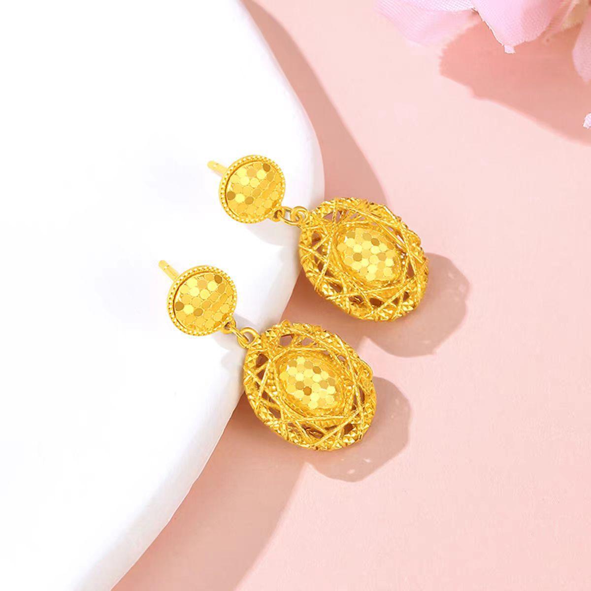 Honeycomb Pigeon Egg Earrings Women s 24K Gold AU999 - Mini pigeon egg studs, delicate design for workplace looks золотой