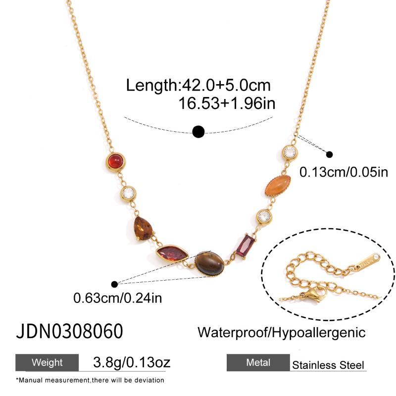Natural Stone Zircon Crystal Pendant Necklace For Women  Gold Pvd Plated Stainless Steel Necklace Fashion Jewelry Gift