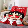 Chibi Marukochan Strawberry Girl Red Bow Cartoon Print Blanket Personalized Name Soft Lightweight And Versatile For Sofa Bed Picnic Office Car Travel