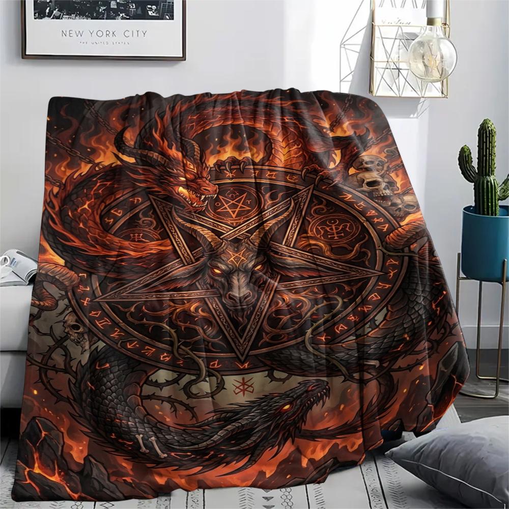 1Pc Satan's Pentagram Print Flannel Blanket, High quality Comfortable for All Seasons, Home Decor, Warmth and Comfort, Perfect for Christmas Gifts137