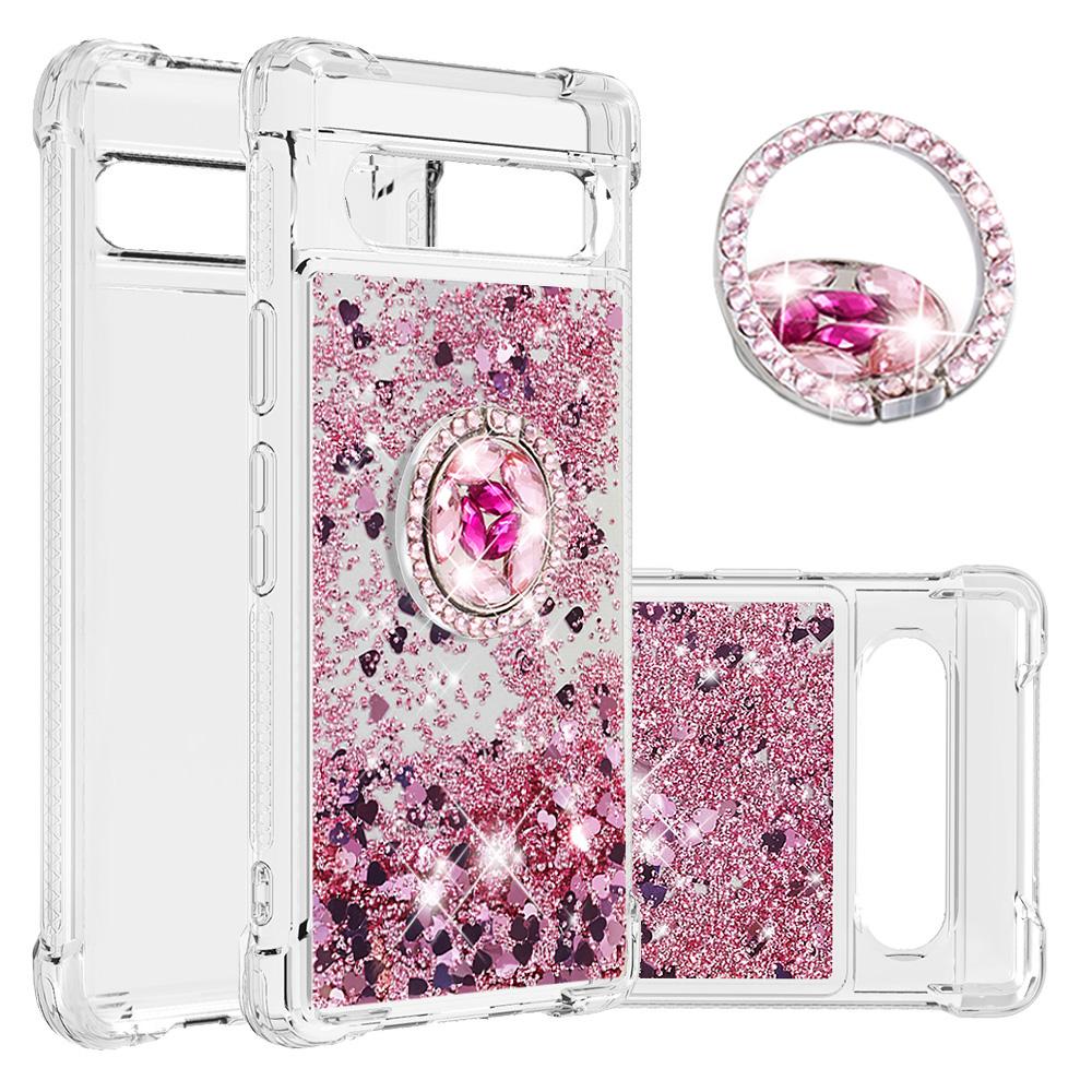 

For Google Pixel 7a TPU Case with Kickstand Quicksand Shockproof Cover Rose Gold/Hearts