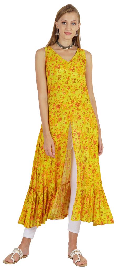 Phagun Indo Western Printed Flared Kurti For Womens Sleeveless Indian Traditional