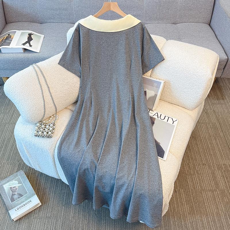 The New Summer Pleated Design of The Plus-size Women's Clothing College-style Doll Collar Cinched Waist Dress
