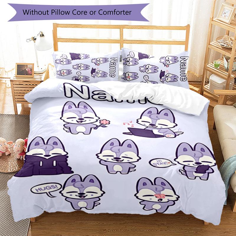3pcs Kpop Team2 Cover Set - Personalized Name, HD Printed Bedding with 1 Cover and 2 Pillowcases - Perfect for Home Decor, Easy Care