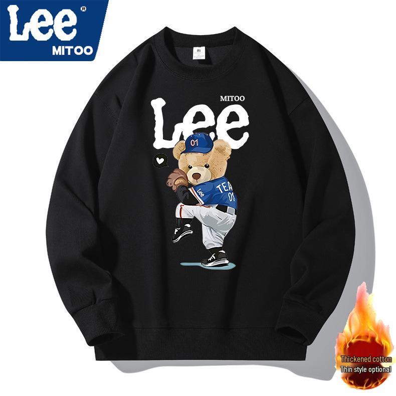 Lee & Mitoo Co-Branded 2025 Men's Fleece-Lined Sweatshirt: American Trendy, Thickened, Long-Sleeve, Couple Style for Autumn/Winter.