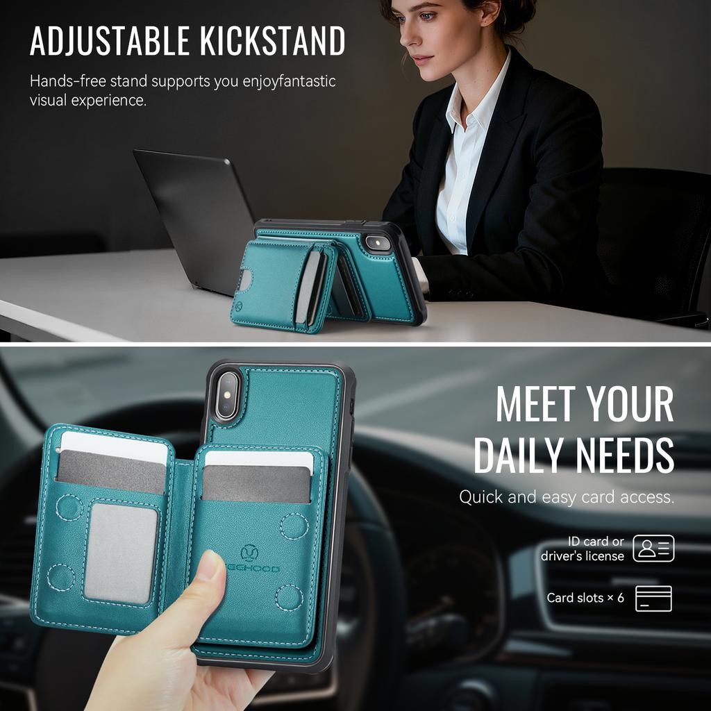 For iPhone XS 5.8 inch/iPhone X Case JEEHOOD J10  Compatible with MagSafe Leather Back Phone Cover with Detachable Card Holder Kickstand