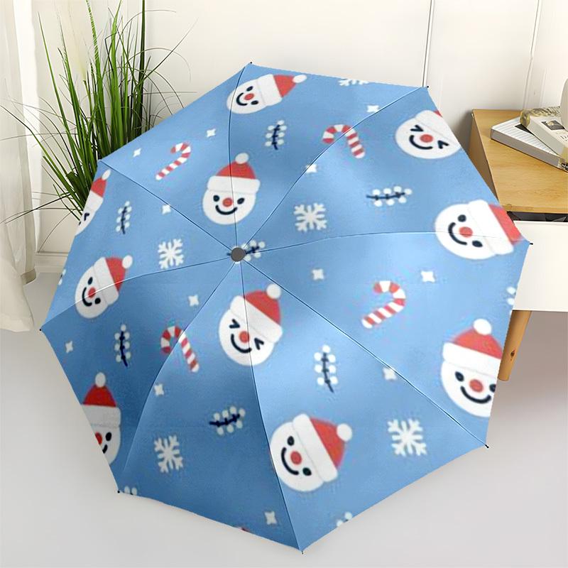 1pc Christmas Snowmen Candy Canes Pattern Umbrella with Plastic Handle,Compact & Stylish,Cartoon Pattern,Outdoor UmbrellaPT350
