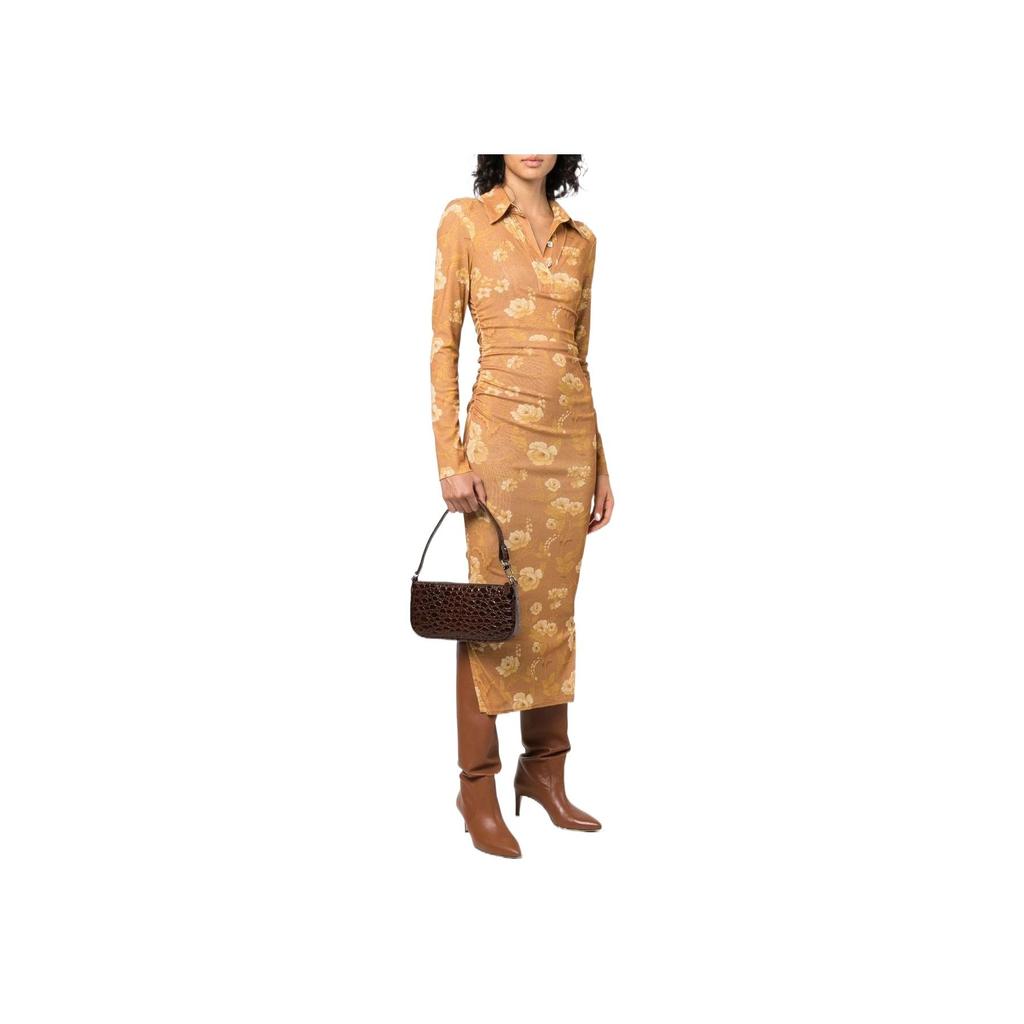 By Far Crocodile Pattern Embossed Zipper Closure Leather Mahjong Bag Handheld Shoulder Bag Women bags Brown 22PFRCLSSEQCCEMED