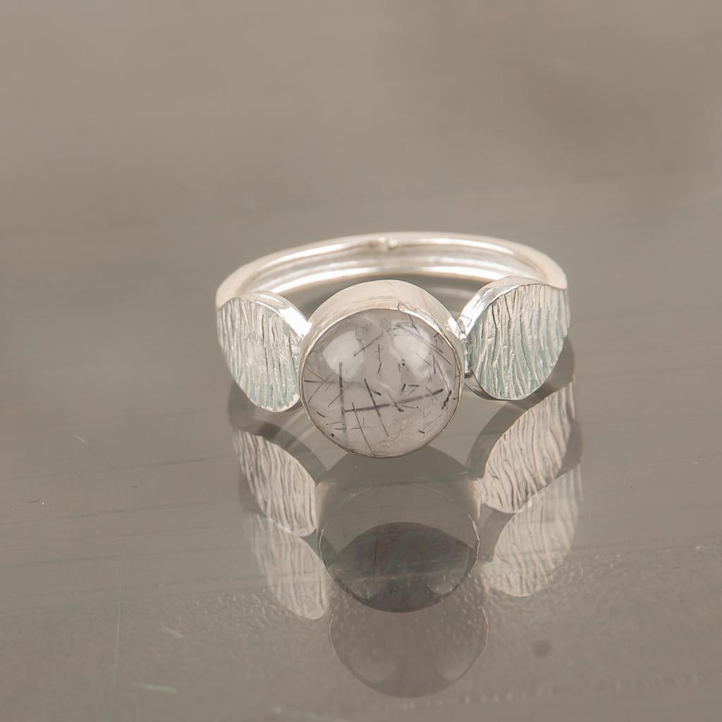 Black Rutile Gemstone Handcrafted 925 Sterling Silver Jewelry Ring Gift For Mom RR-1-17