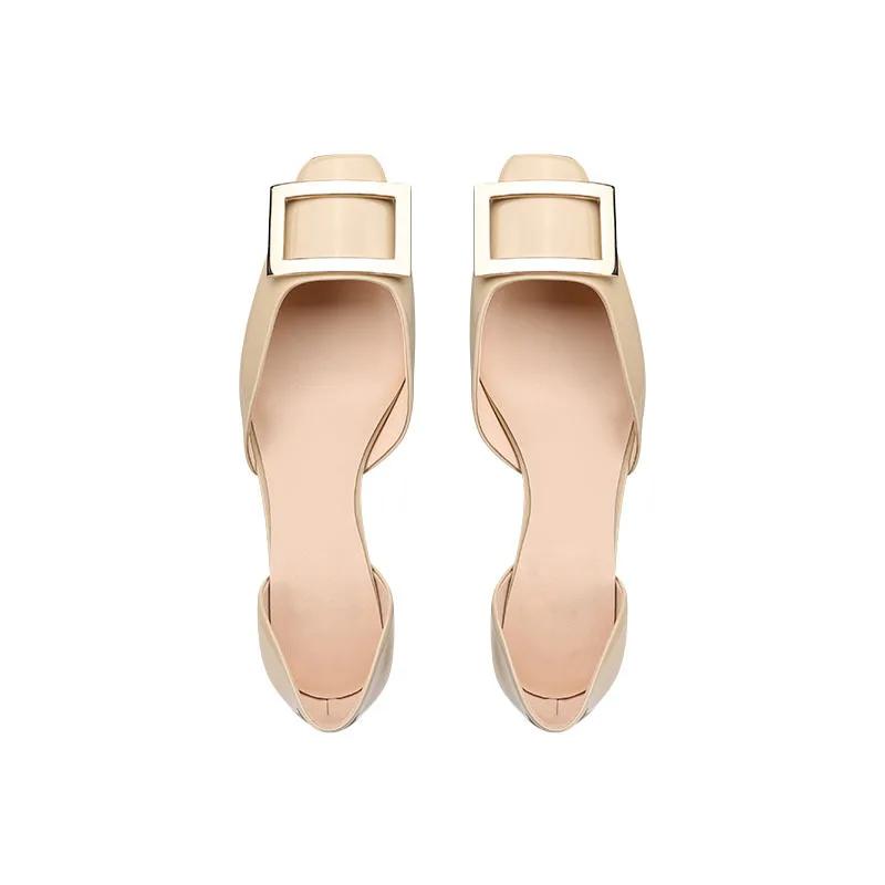 New Designer Women Patent Leather Flat Shoes Beautiful Metal Buckle Casual Boat Shoes Girl Loafers Summer Two-piece Sandals