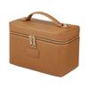Portable Cross-Grain Leather Cosmetic Bag with Gold Hardware - Makeup and Skincare Travel Organizer