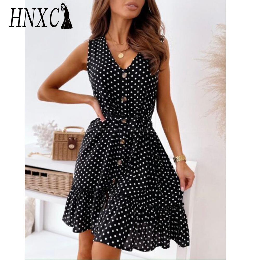 HNXC Vestido con Bajo de Volantes Transpirable para Mujer Casual Cuello en V Vacaciones Vestido Holgado