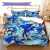 Blue Hedgehog Cartoon Pattern Bedding Set Quilt Cover Pillowcase Home Decor Gift (1 * Duvet Cover + 2 * Pillowcase, Without Core)