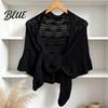 Casual Daily Shoulder Cover Hollow Knitted Shawl for Women Soft Polyester Cloak Wrap with Fashion Dresses Ruffled Cuffs Breathable Sun Protection