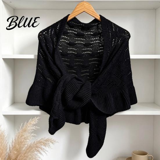 Casual Daily Shoulder Cover Hollow Knitted Shawl for Women Soft Polyester Cloak Wrap with Fashion Dresses Ruffled Cuffs Breathable Sun Protection