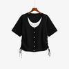 Plus Size Women's Summer Design Sense Fake Two Drawstring Knit Short Sleeved Tops