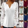 Spring and Autumn Women's Lace Lace Sleeve Solid Color Button T-Shirt Bottom Shirt