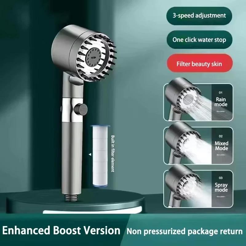 3-Mode High-Pressure Shower Head - Portable Filter + Rainfall Spray (Home/Bathroom Water Purifier)