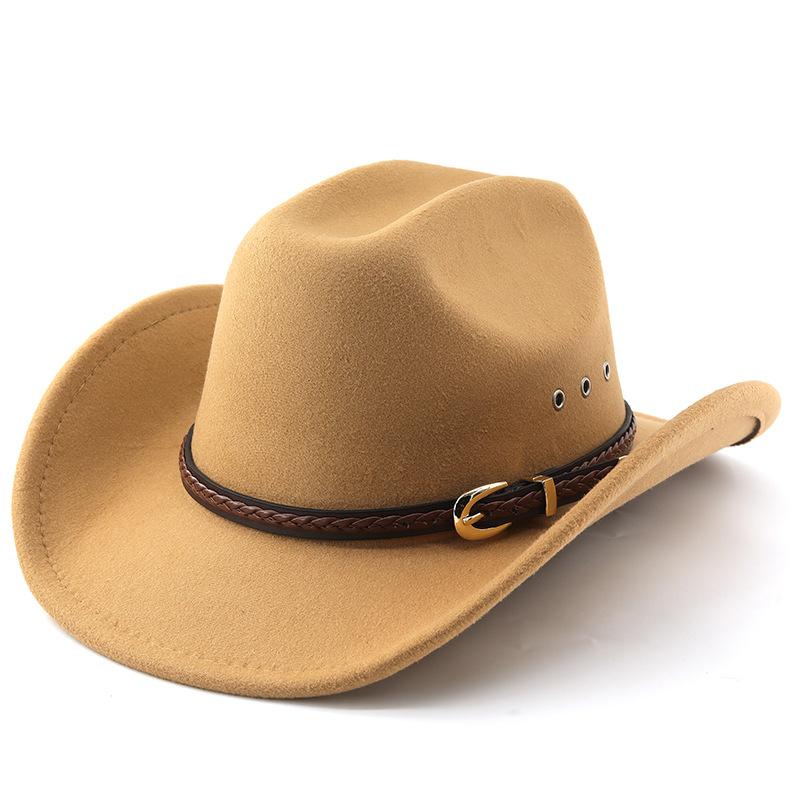 Western Cowboy Hat Outdoor Travel Sun Hat Women's Face-slimming Woolen Hat Hiking Hat Men's