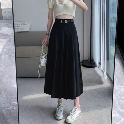 New Spring And Summer High-end Tailored Midi Skirt Hip-concealing Slimming Mid-length Pleated Skirt Loose A-line Long Skirt
