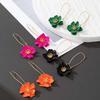 Vintage Red Enamel Flower Drop Earrings For Women Korean Sweet Long Petal Temperament Earrings Accessories Jewelry