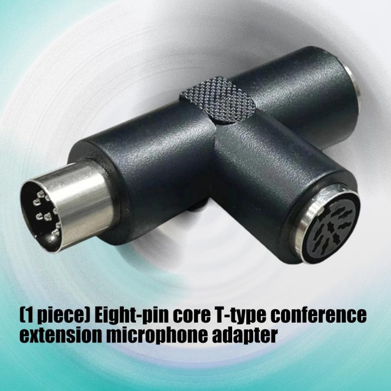 8Pin T Shaped Mics Extension Head 1Male to 2Female Microphone Adapter for Stable Audios Transmission Professional Meeting