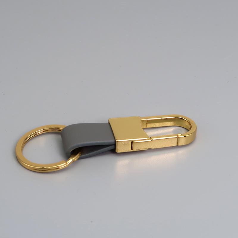 Metal and Genuine Leather Car Keychain with Customizable Laser-Engraved Logo