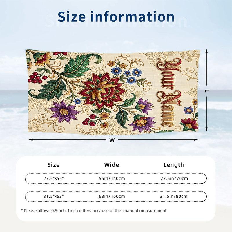 Floral Garden Theme Beach Towel Personalized Custom Name & Text Soft Quick Dry Beach Towel for Swimming Travel