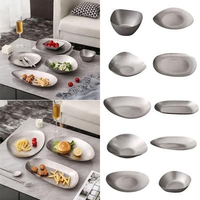 304 Stainless Steel Vintage Metal Dinner Plate Irregular Vintage Industrial Metal Tableware Multi-functional Food Plates