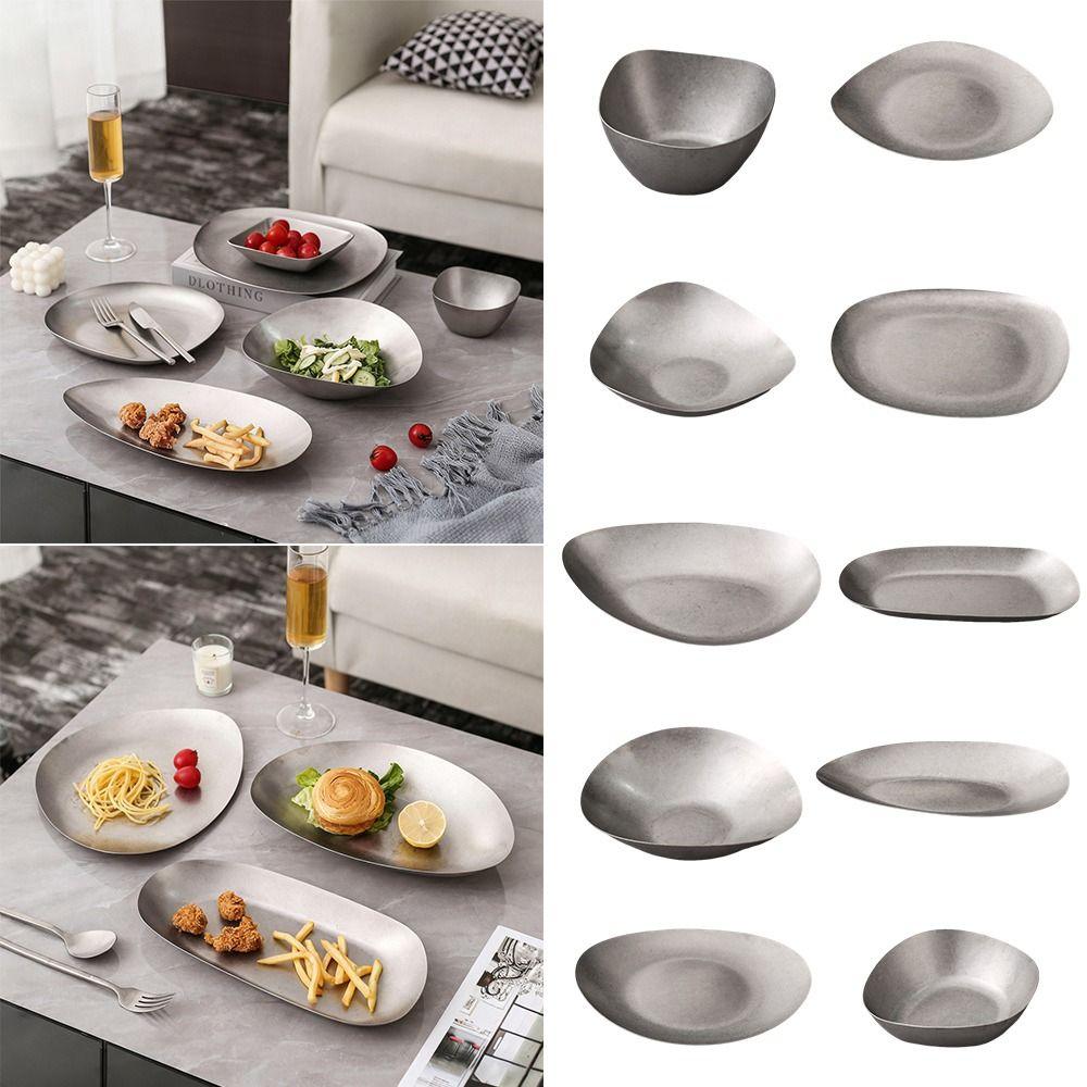 Irregular Metal Tableware Multi-functional Food Plates Vintage Metal Dinner Plate Dining Use