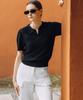 OBER GOLF Summer Open Collar Knit Top (Black)