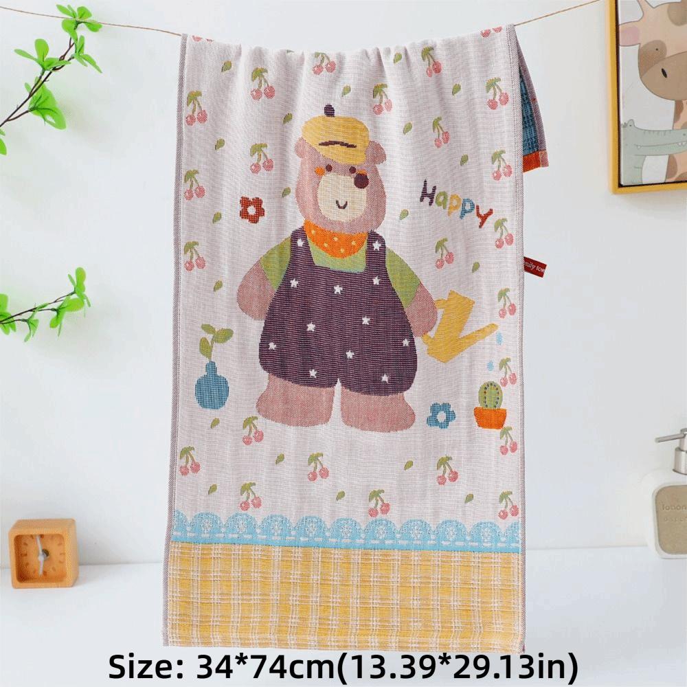 New 34*74cm Large Hand Towel Decorative 4 Layer Cotton Gauze Tea Towel Quick Dry Cartoon Washcloths for Home Restaurant