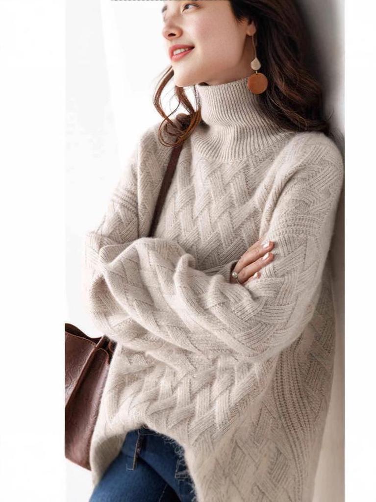 Women's High-Neck Sweater, 2025 Autumn/Winter, Thickened Loose Korean Knit Base Layer