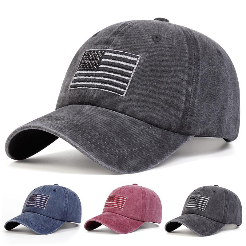 Washed vintage letter baseball cap versatile for men and women, American flag pure cotton hat