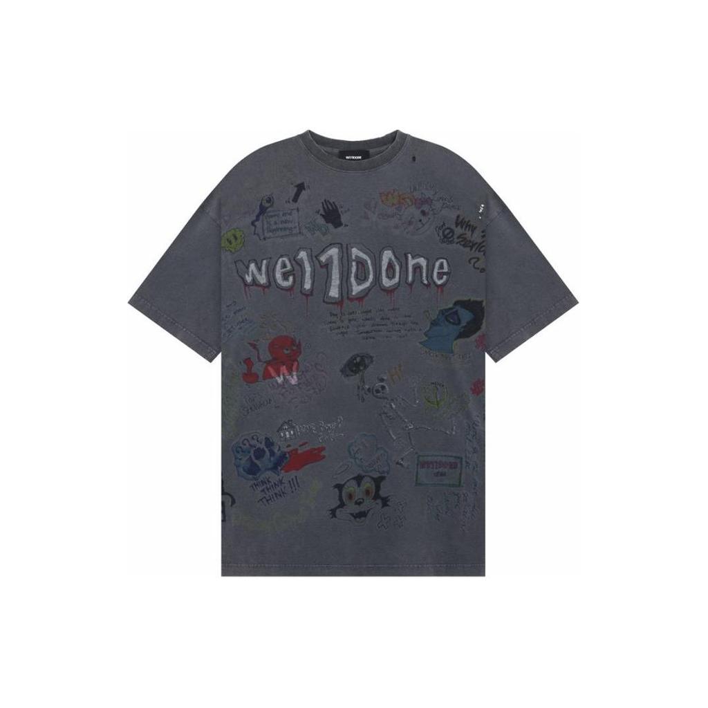 We11Done SS24 Graffiti Letter Print Round Neck Short Sleeve T-Shirt Unisex T-Shirt Gray WD-TT1-24-729-U-GY