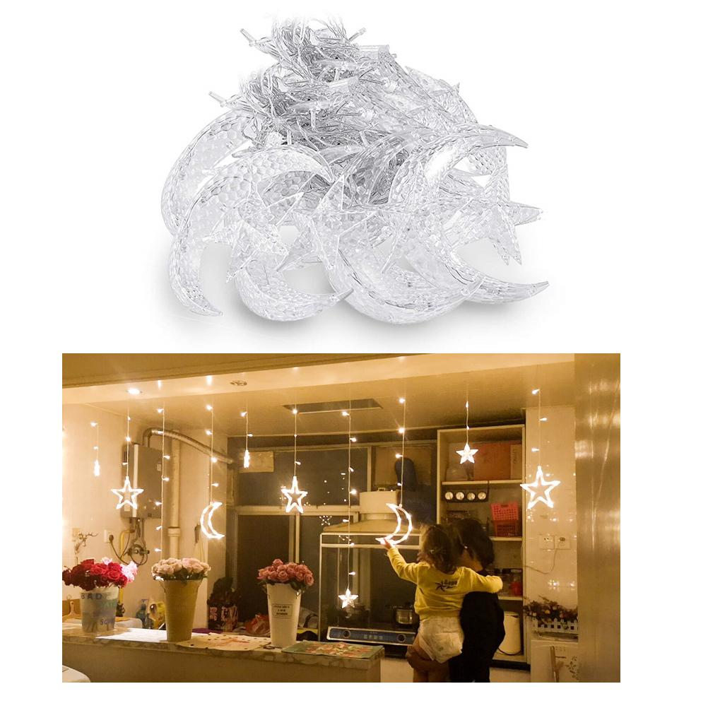 LED Star and Moon Curtain Light for Home Bedrooms, USB Powered, with Remote Control (Warm White, 3.5m USB Remote