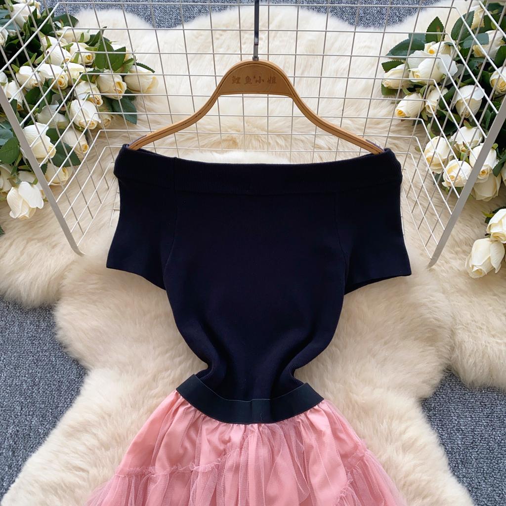 Suéter de punto elegante de verano para mujer, vestidos largos midi de tul con retazos de malla