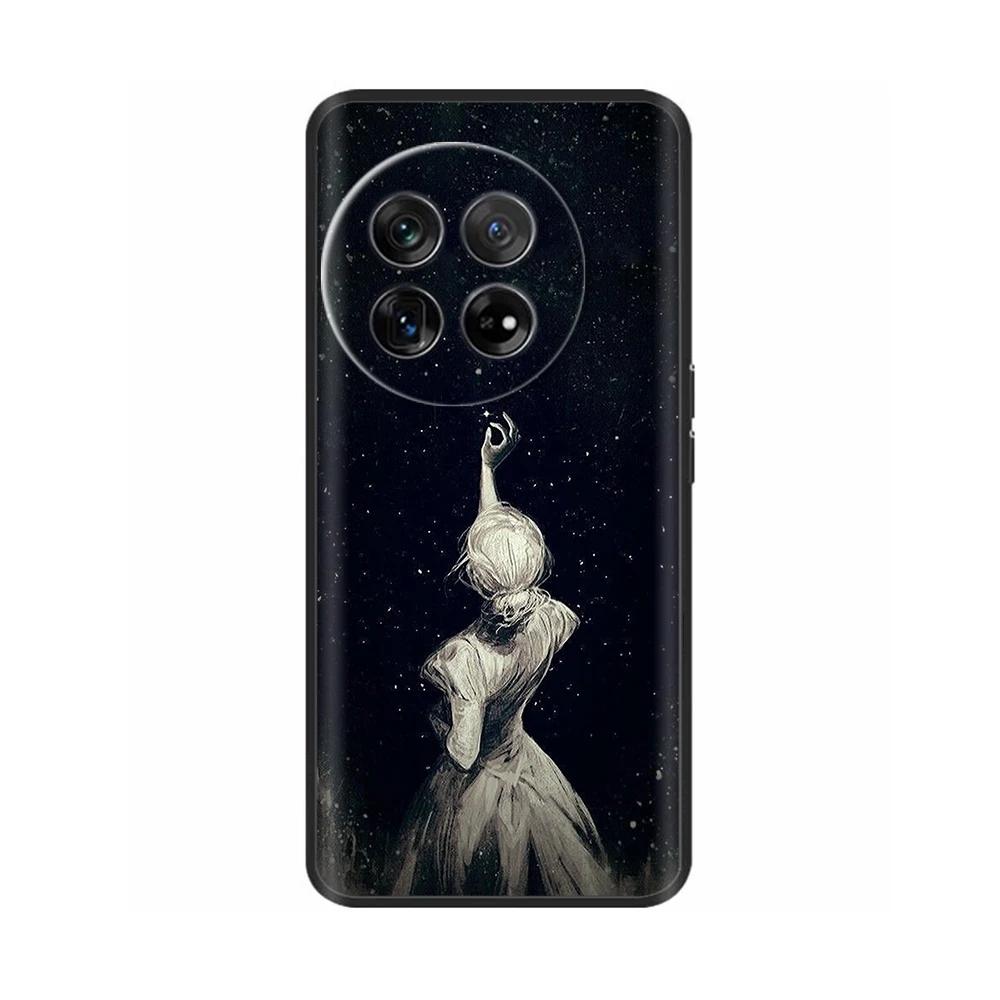 Painted Cover For OnePlus 12 Case Black Silicone Soft Luxury Phone Back Cover For One Plus 12 OnePlus12 5G Fundas Cases Hoesje