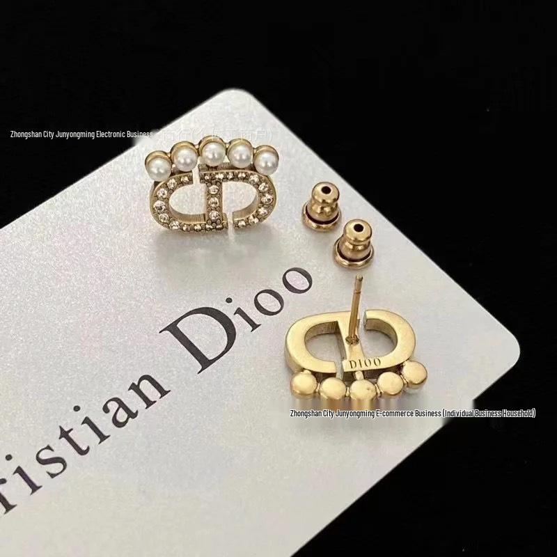 Antique Bronze Pearl Stud Earrings with Inlaid Diamonds