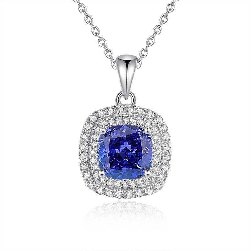 

Tanzanite Princess Square Pendant Necklace with S925 Silver Chain & High Carbon Diamonds 925 Silver