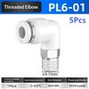 5Pcs 90 Degree Push Fit Copper Air Tube Connector White Industrial Pneumatic Pl6-01/Pl6-02/Pl8-02/Pl8-03/Pl10-03/Pl12-03