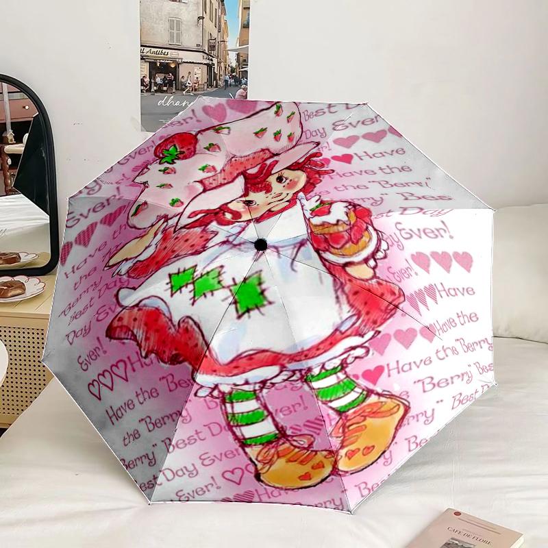 Strawberry Hat And Cat Umbrella 8-Frame for Travel, camping, Casual Lightweight Portable Umbrella, Essential for every family Holidays Gift