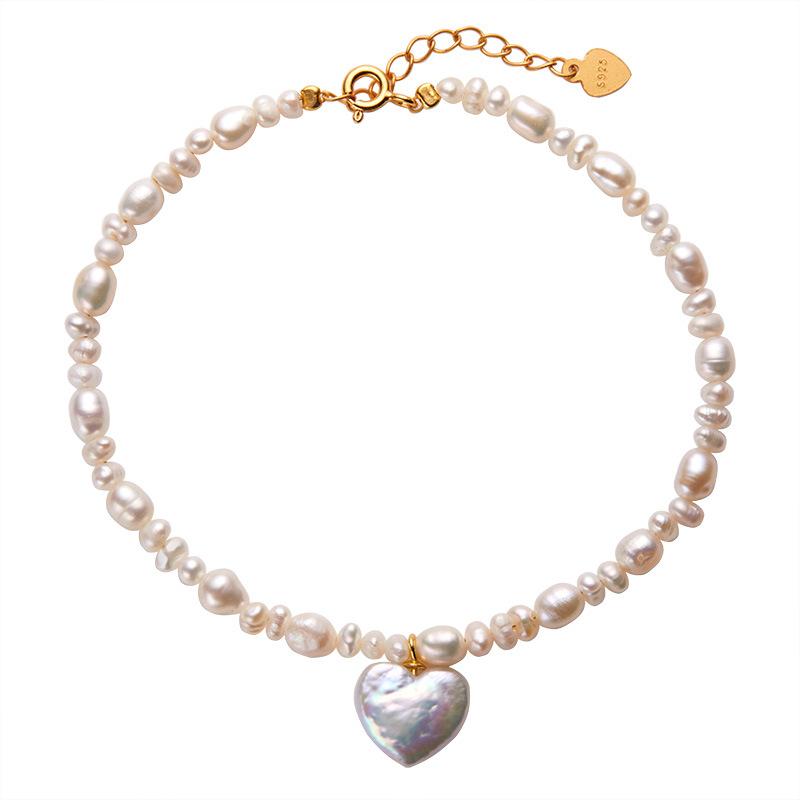 Broken Silver Natural Pearl Love Necklace Bracelet Simple Light Luxury Fashion Versatile S925 Sterling Silver Jewelry